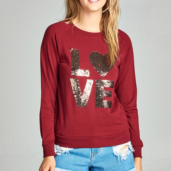 MODA ME COUTURE Tops - Burgundy French Terry Pullover